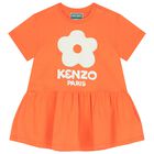 Younger Girls Orange Boke Flower Dress, 2, hi-res