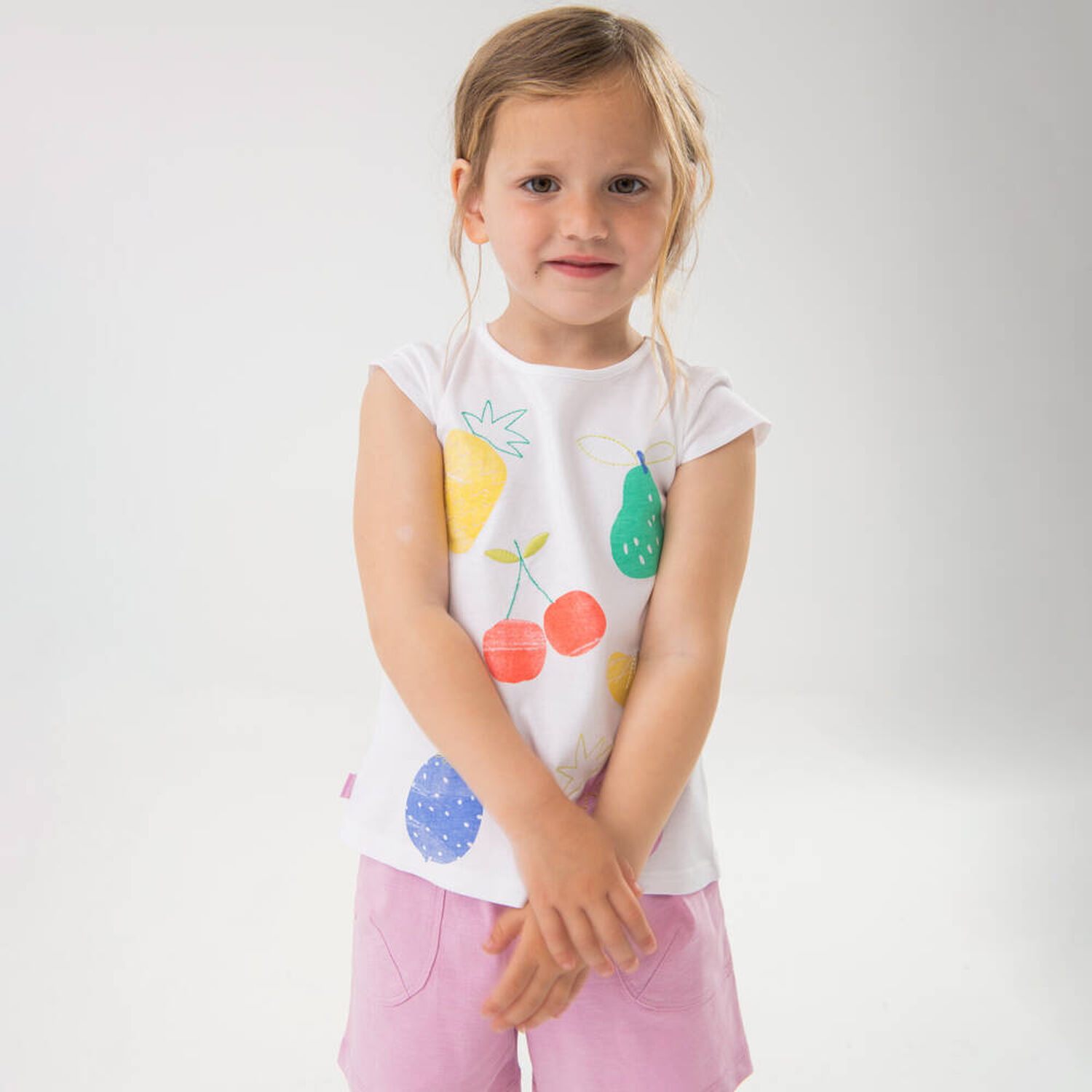 طقم شورت بنات بطبعه فواكه باللون الابيض والوردى, 1, hi-res image number null