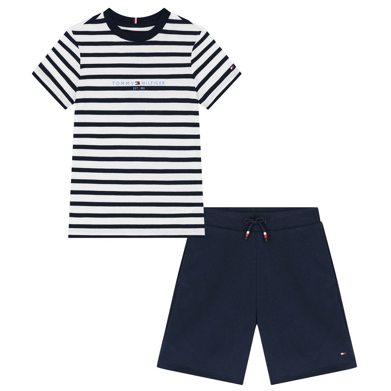 Boys White & Navy Blue Shorts Set, 2, hi-res image number null