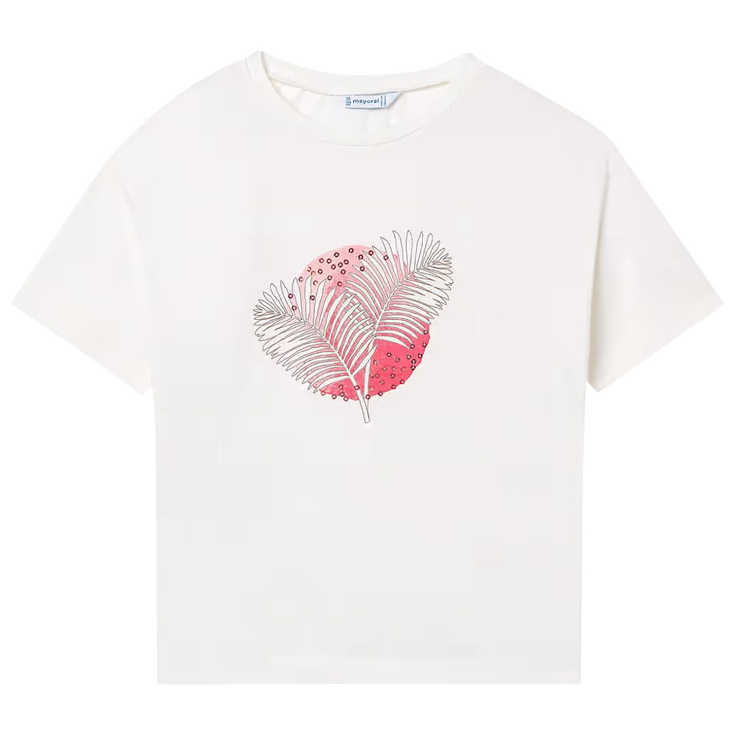Girls White Leaves T-Shirt, 1, hi-res