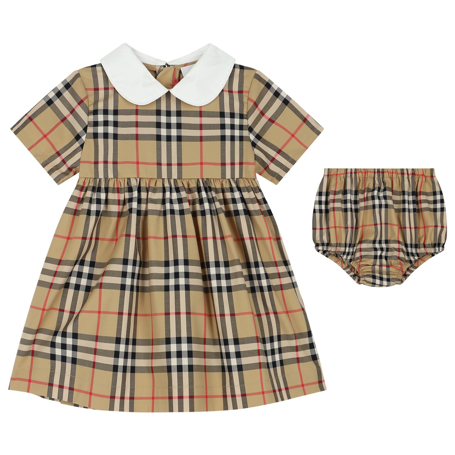 Baby Girls Beige Check Dress Set, 1, hi-res