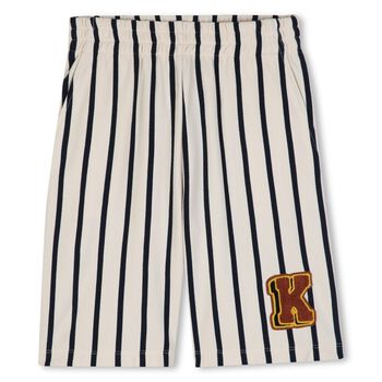Boys Ivory & Black Logo Striped Shorts