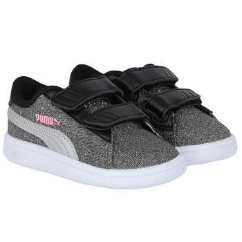 Younger Boys Silver Logo Smash Trainers