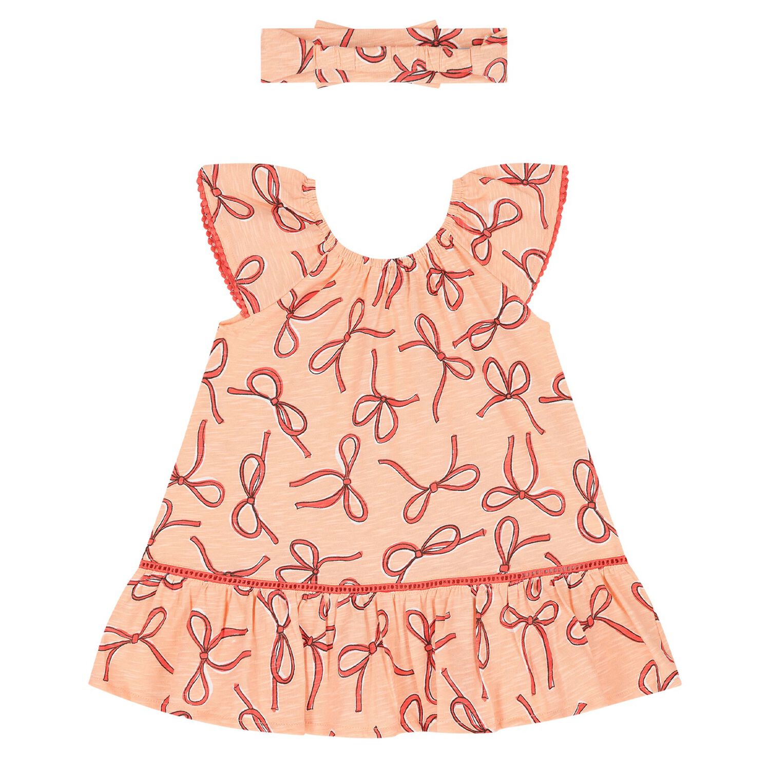 Younger Girls Beige Bow Dress Set, 1, hi-res