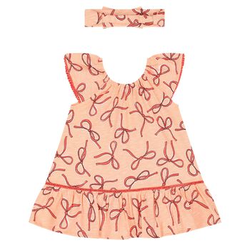 Younger Girls Beige Bow Dress Set