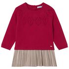 Younger Girls Red & Beige Knitted Dress, 1, hi-res
