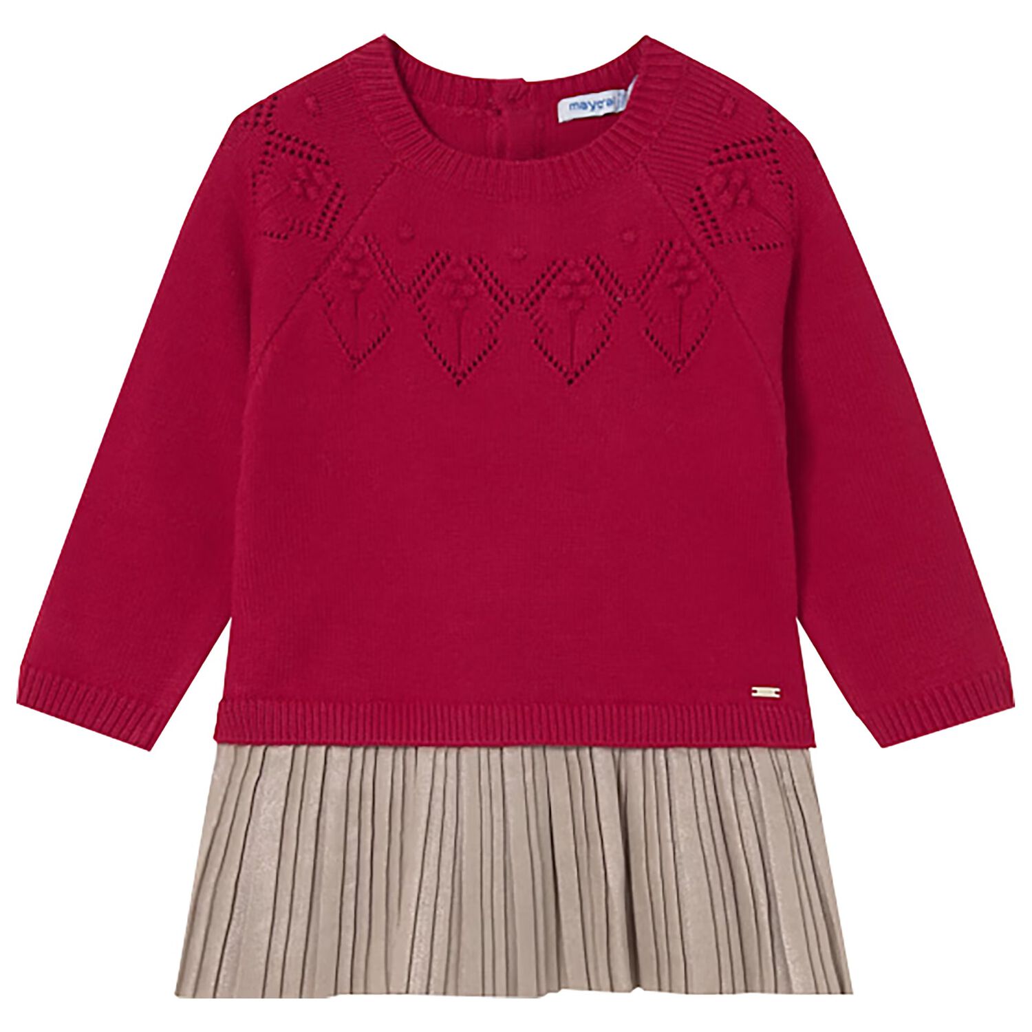 Younger Girls Red & Beige Knitted Dress, 1, hi-res image number null