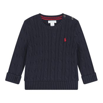 Navy Blue Logo Cable Baby Knit Jumper