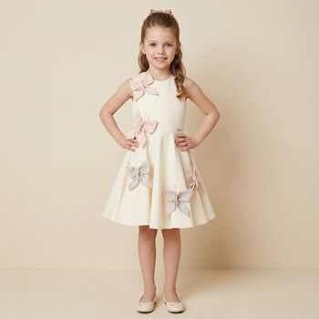 Girls Ivory Butterfly Satin Dress