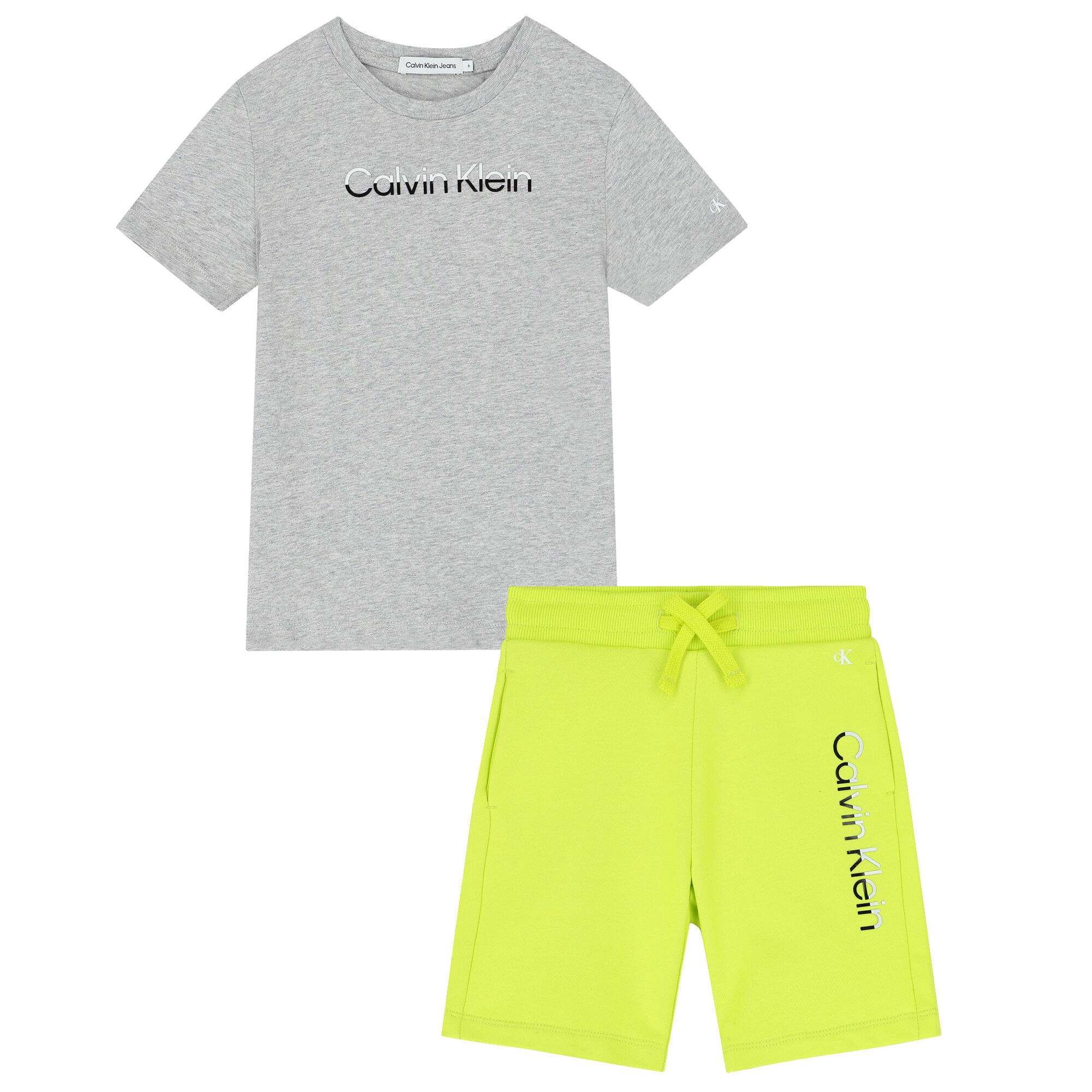 Calvin Klein Boys Grey Green Logo Shorts Set Junior Couture UAE