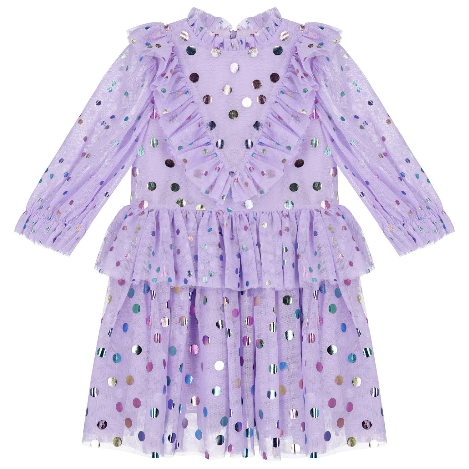 Girls Purple Polka Dot Tulle Dress, 1, hi-res image number null