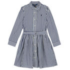 Girls Navy & White Striped Dress, 1, hi-res