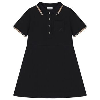 Girls Black Check Polo Dress