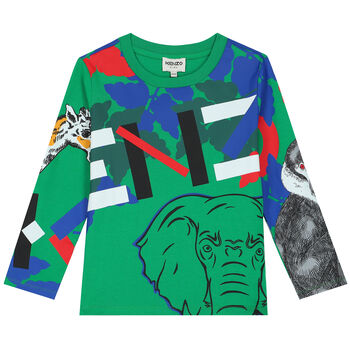 Boys Green Logo Long Sleeve Top