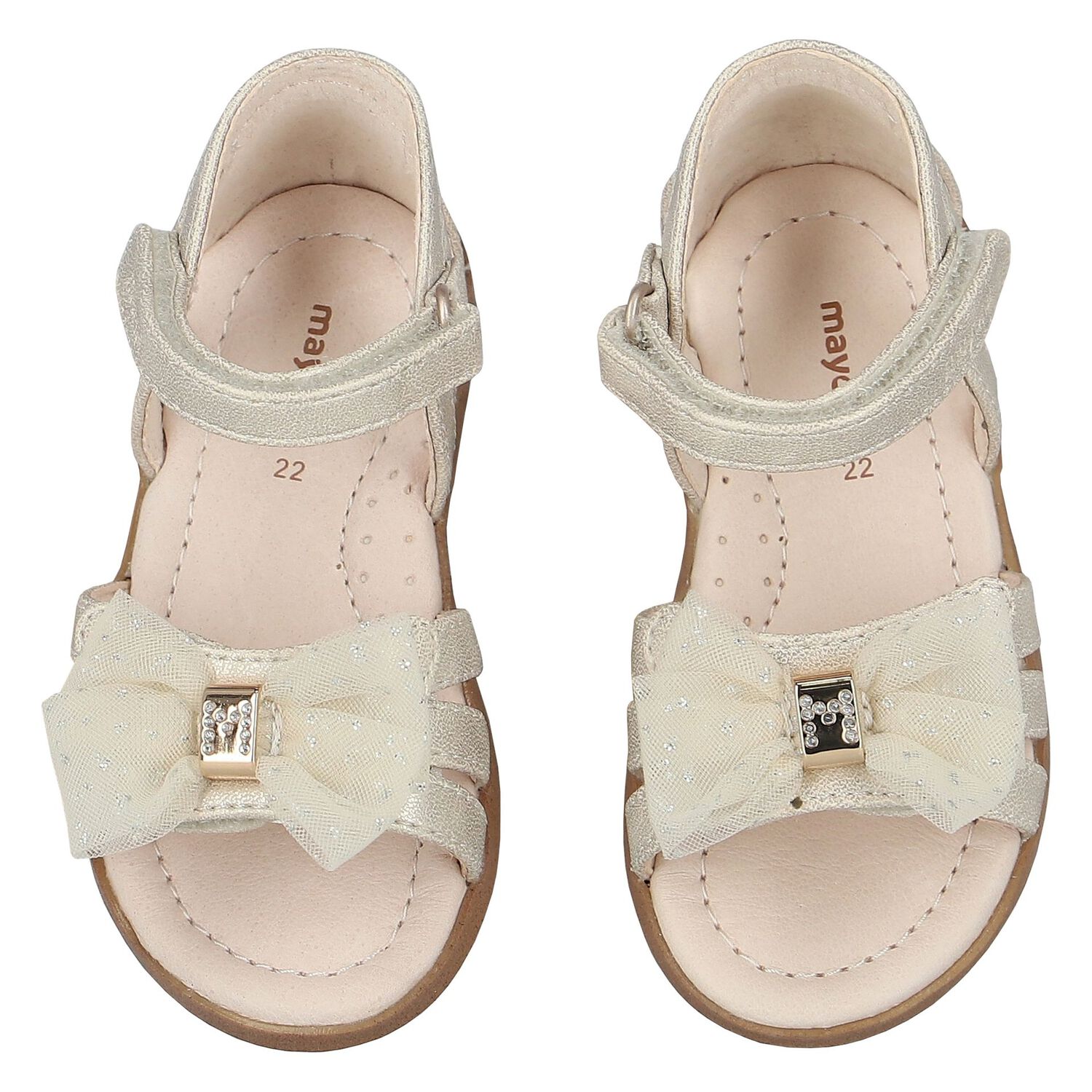 Younger Girls Gold Bow Sandals, 2, hi-res image number null