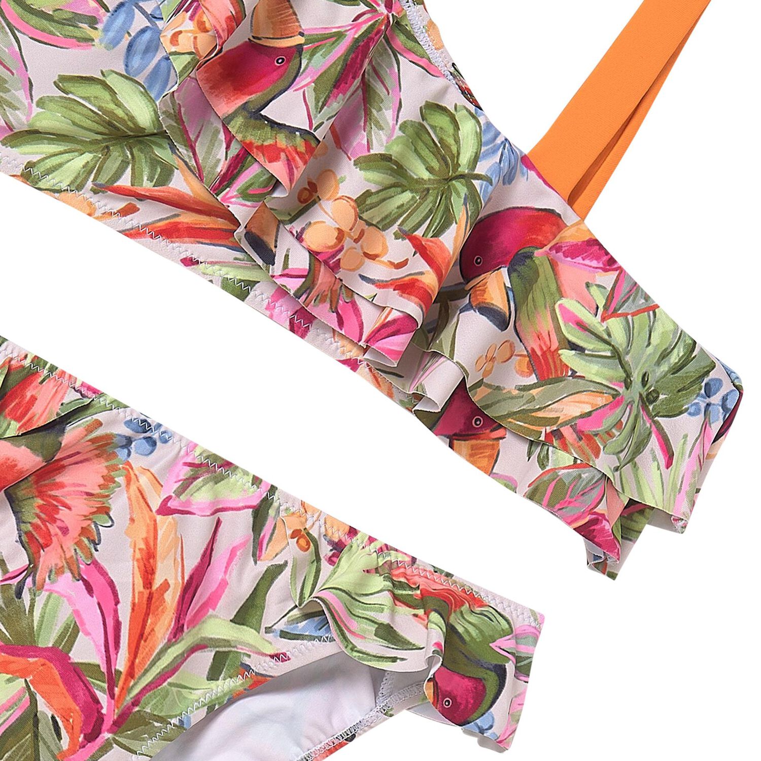 بكينى للبنات باللون الاخضر والوردى الاستوائى, 1, hi-res image number null