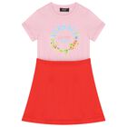 فستان بطبعة الزهور باللون الأحمر للبنات, 1, hi-res