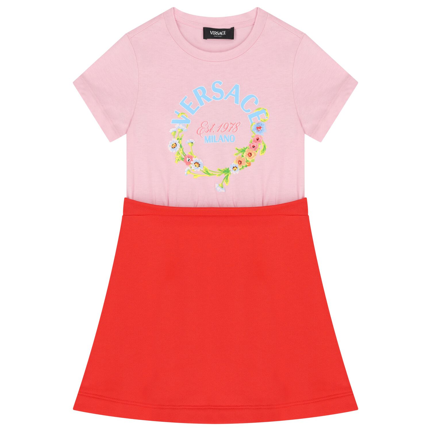 فستان بطبعة الزهور باللون الأحمر للبنات, 1, hi-res image number null