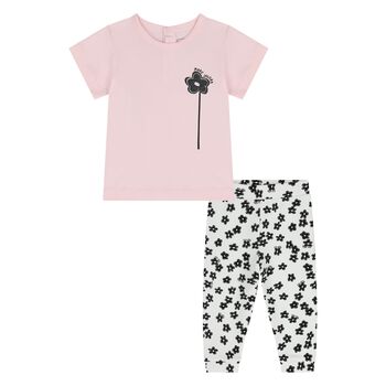 Younger Girls Pink & White Flower Leggings Set