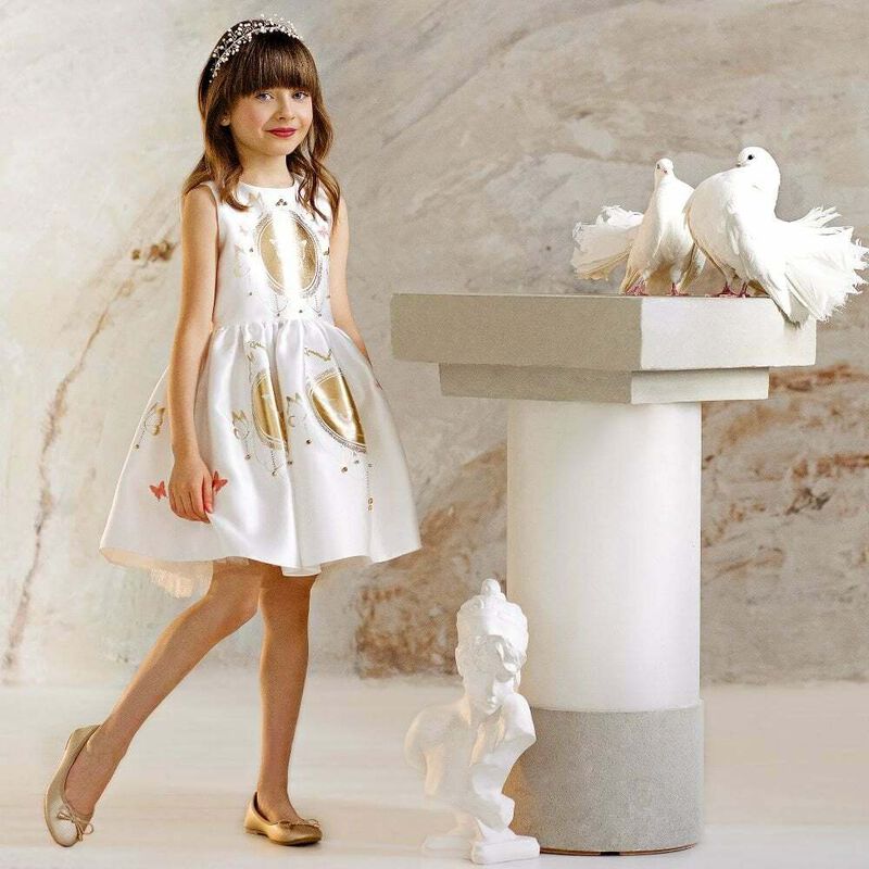 Girls White & Gold Dress, 1, hi-res image number null