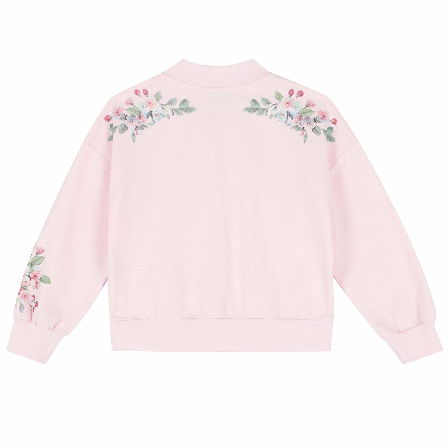 Girls Pink Floral Zip Up Top, 1, hi-res