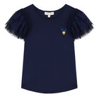 Girls Navy Lace Top, 2, hi-res