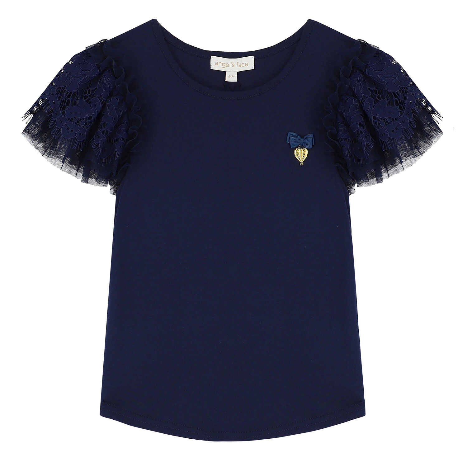 Girls Navy Lace Top, 2, hi-res