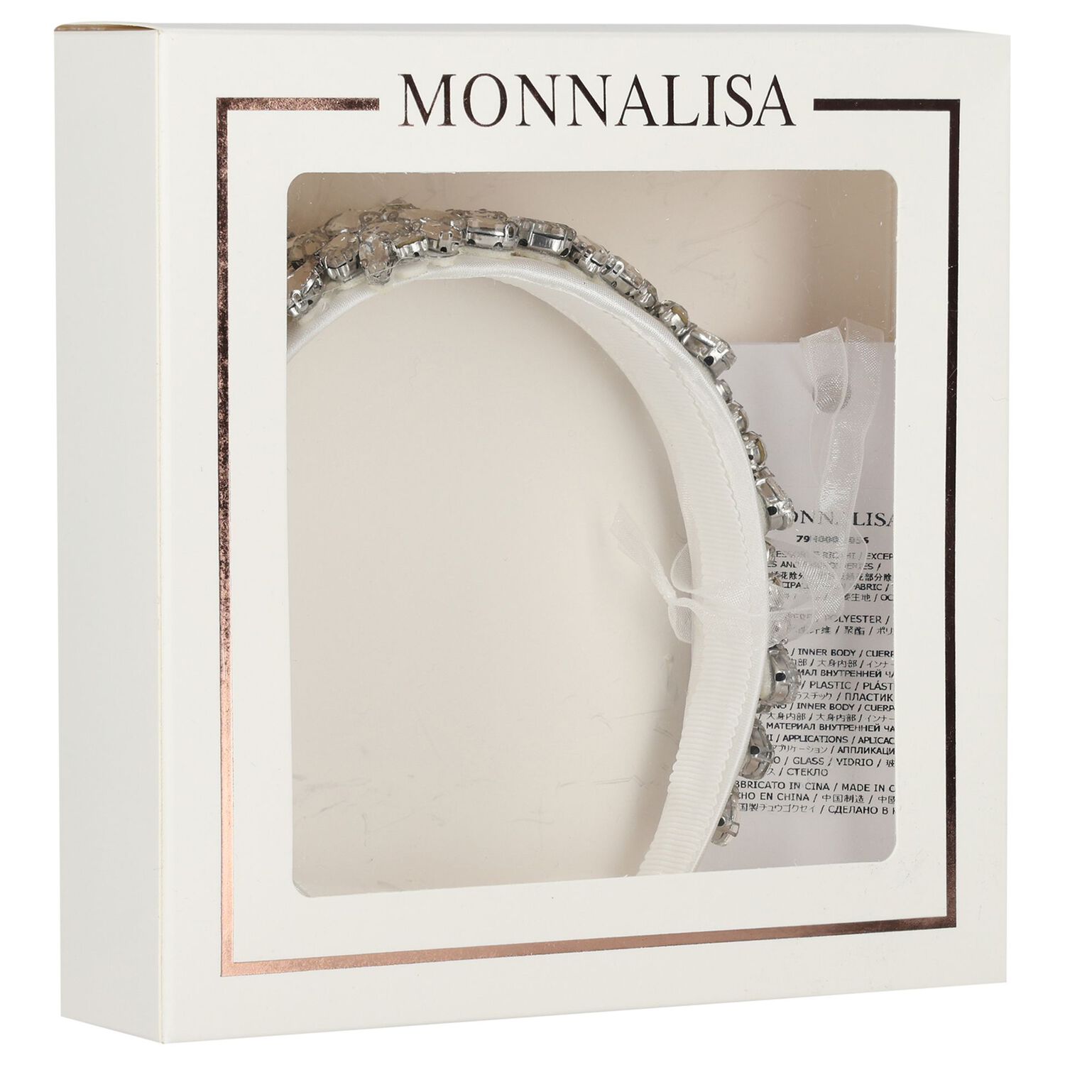 Girls White Crystal Embellished Headband, 1, hi-res