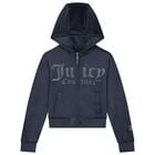 Girls Navy Blue Crystal Embellished Diamant&eacute; Logo Hooded Zip Up Top, 1, hi-res