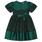 Girls Green Satin & Lace Dress, 1, hi-res