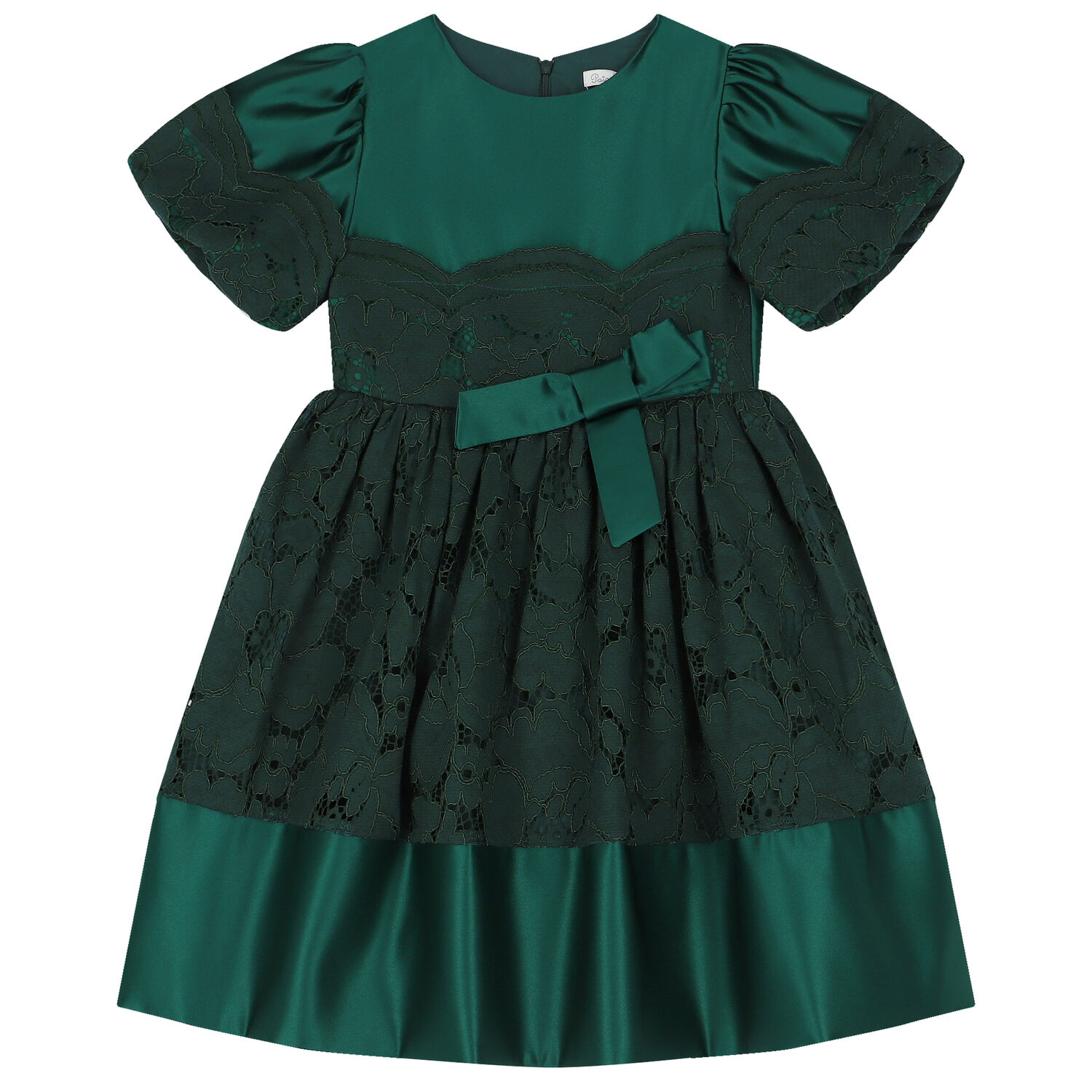 Girls Green Satin & Lace Dress, 1, hi-res image number null