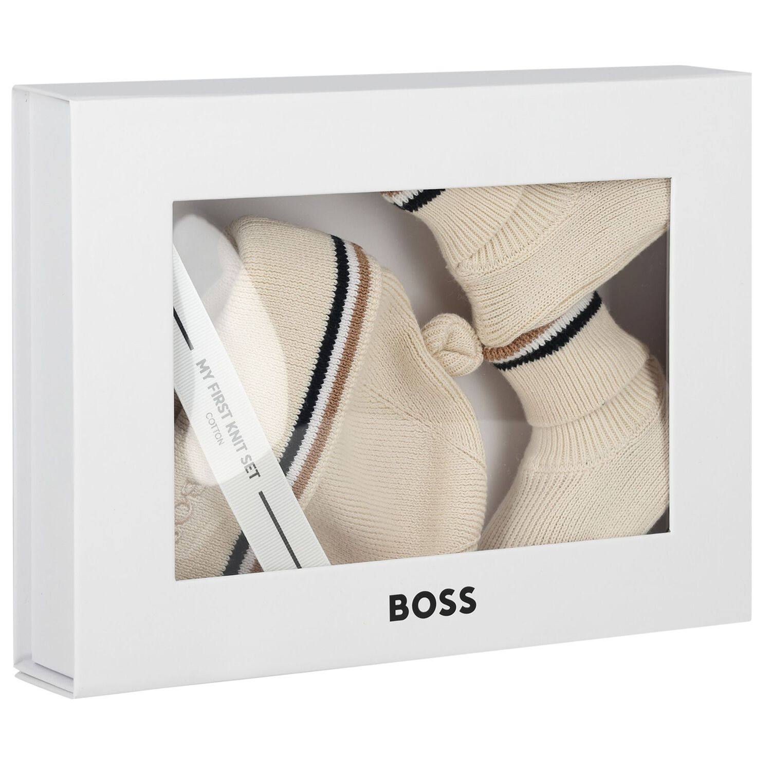 Beige Hat & Bootie Logo Baby Gift Set, 1, hi-res