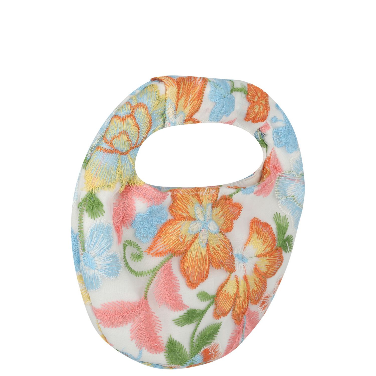 Girls White & Orange Embroidered Floral Handbag , 1, hi-res