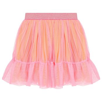 Girls Pink & Orange Flower Tulle Skirt