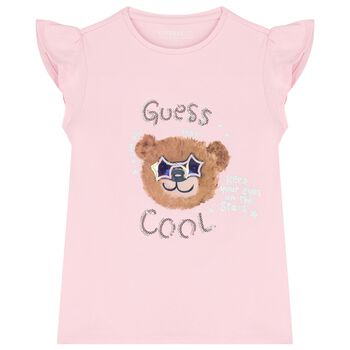 Girls Pink Logo Teddy Bear T-Shirt