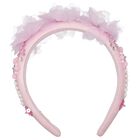 Girls Pink Embellished Satin Headband, 1, hi-res