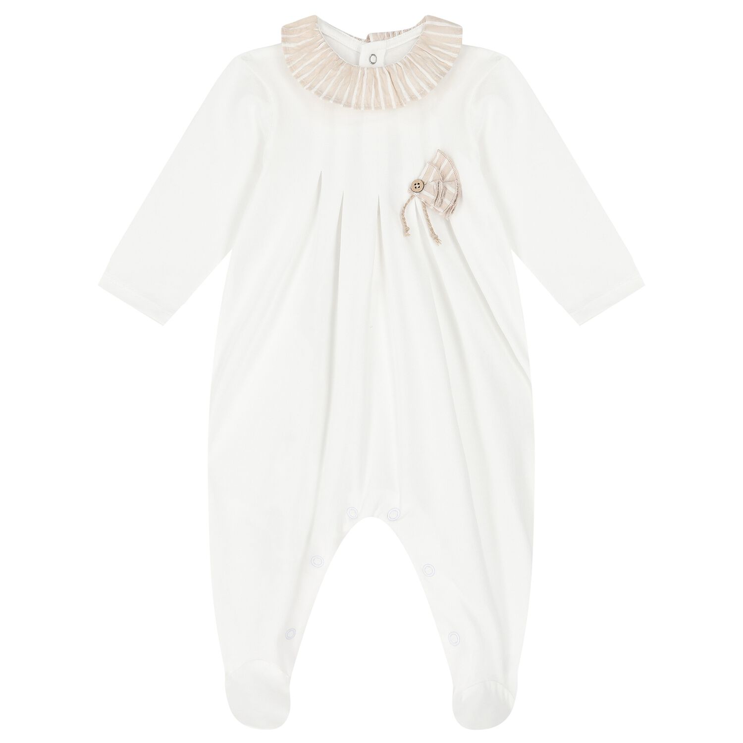Baby Girls White & Beige Striped Babygrow, 2, hi-res image number null