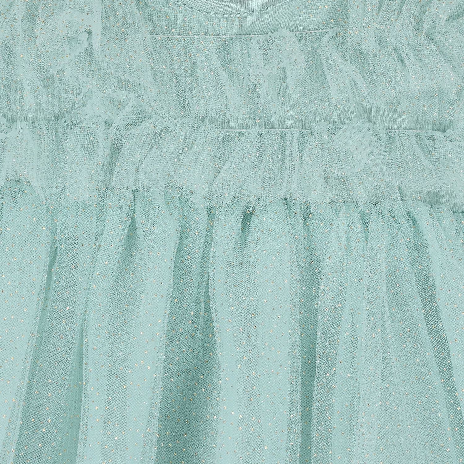 طقم فستان بودي سوت باللون الأخضر للبنات  , 1, hi-res