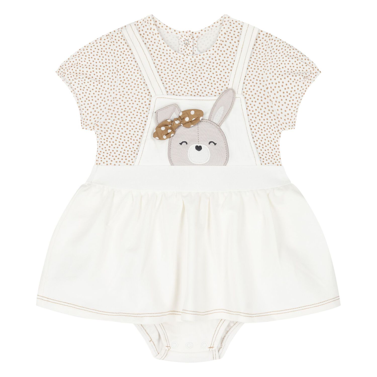 Baby Girls White & Beige Dress Set, 1, hi-res