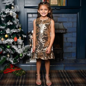 Girls Gold Sequin Bow Bonita Dress