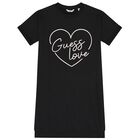 Girls Black Logo Heart Dress, 2, hi-res