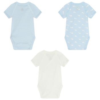 Baby Boys Blue & Ivory Whale Bodysuit ( 3-Pack )