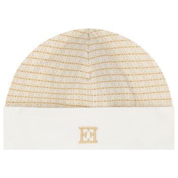 Baby Girls Ivory & Gold Logo Hat