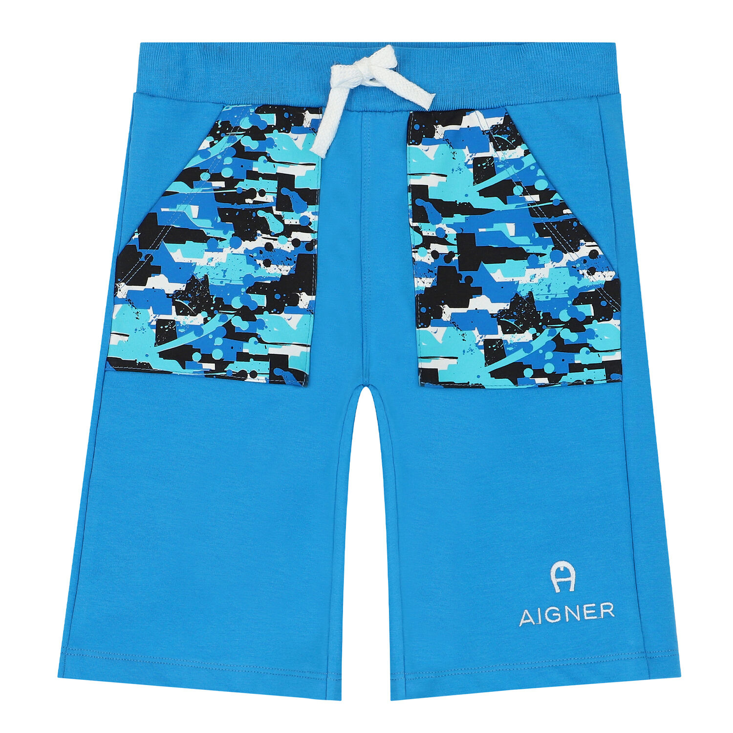 Boys White & Blue Logo Shorts Set, 1, hi-res