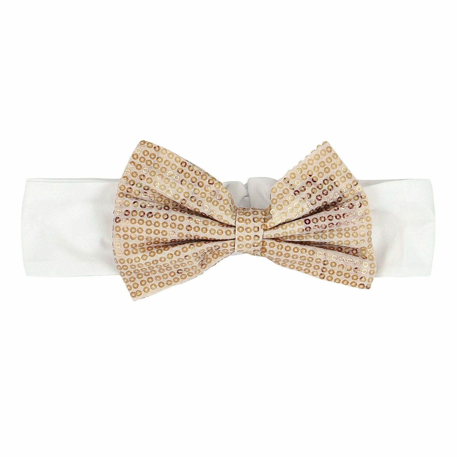 Baby Girls Beige & White Bow Headband, 1, hi-res image number null