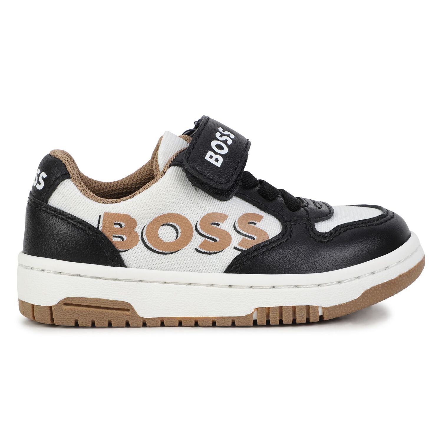 Boys White & Black Logo Trainers, 1, hi-res