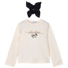 Girls Ivory Long Sleeeve & Scrunchie Set, 1, hi-res