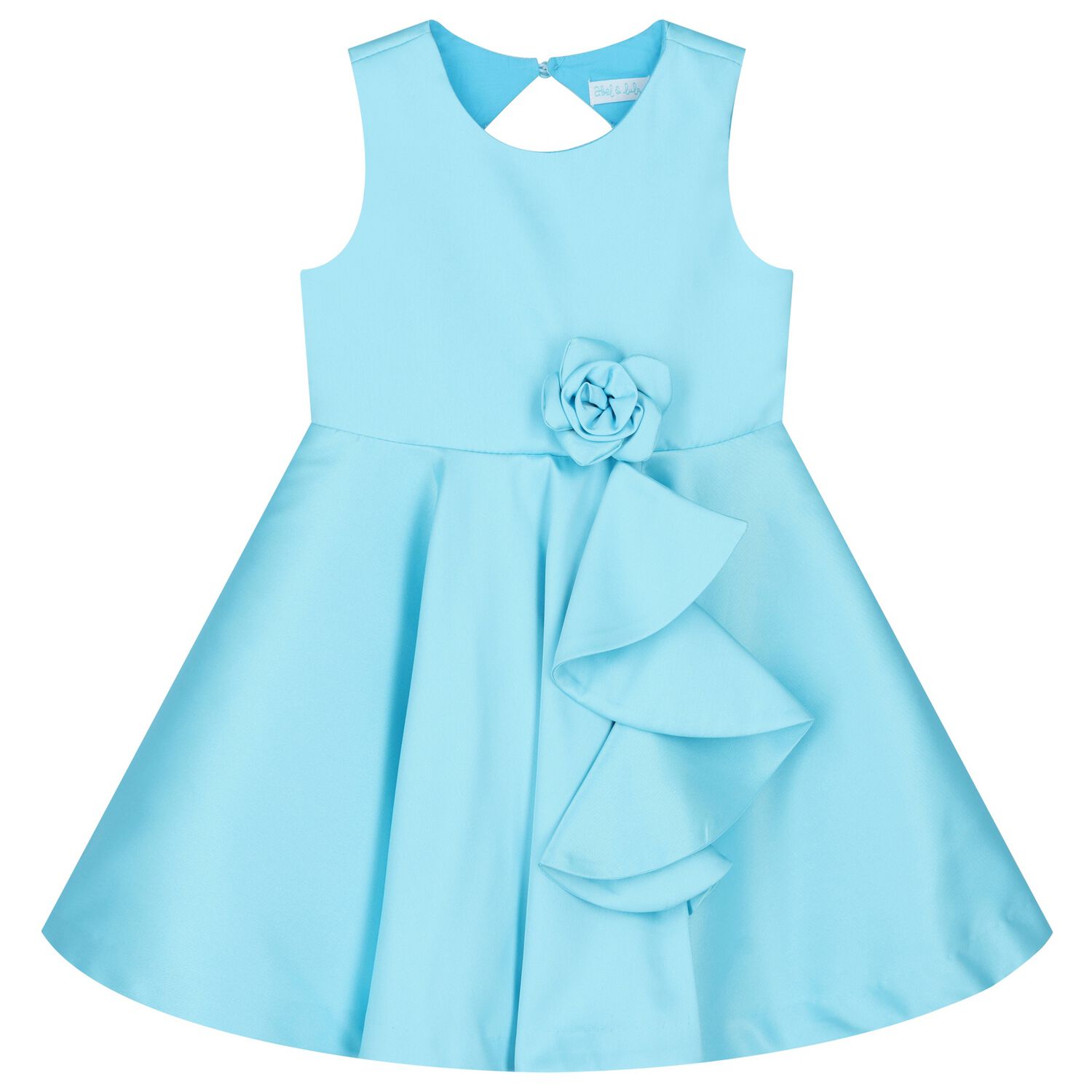 Girls Blue Flower Satin Dress, 1, hi-res image number null