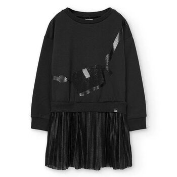 Girls Black Bag Pleated Dress