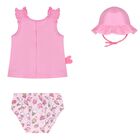 Baby Girls Pink Swimsuit Set with Hat, 2, hi-res